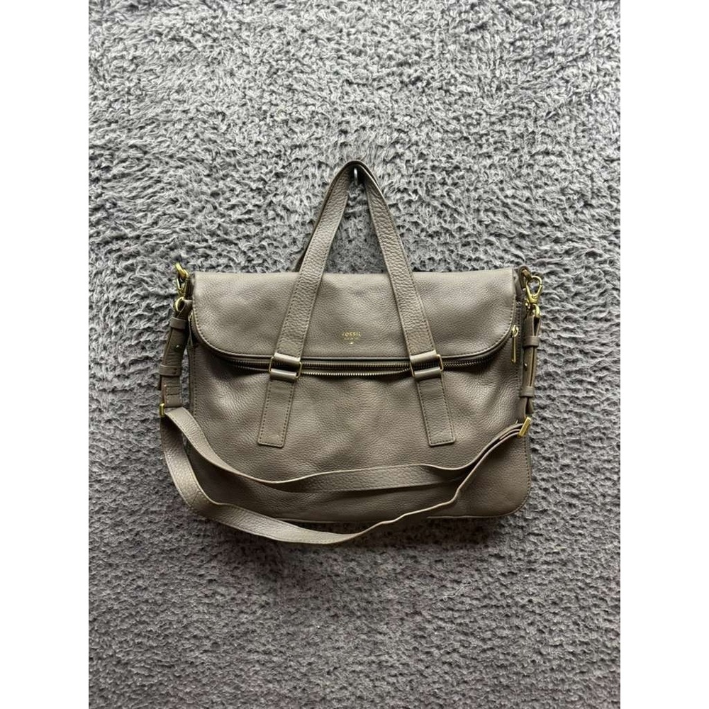 Fossil Preston Pebbled Leather Expandable Flap Tote Crossbody Bag Gray 14.5 x 14
